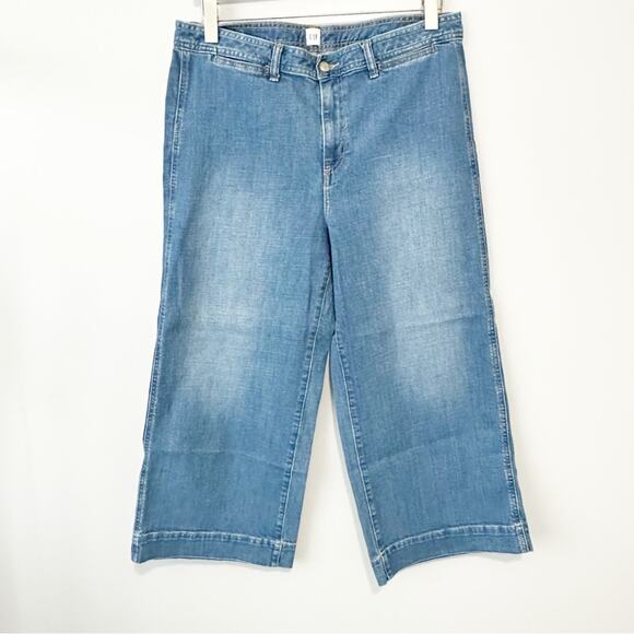 GAP high rise wide leg crop jeans blue denim size 16 33 plus - Picture 1 of 9